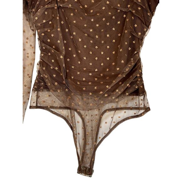 Le Lis Collection Brown w/ Gold Glitter Stars Tulle One Piece Body Suit Size M - Picture 6 of 9